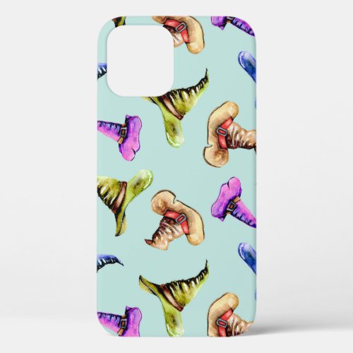 Watercolor old hats blue background iPhone 12 case