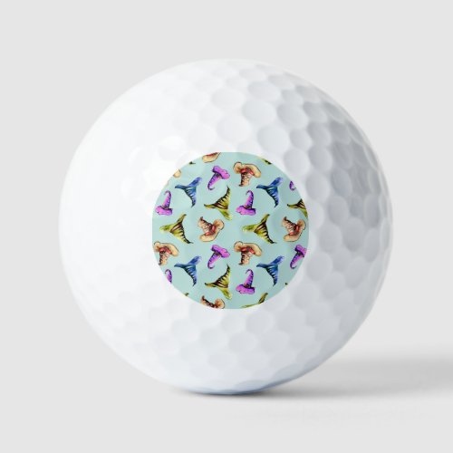 Watercolor old hats blue background golf balls