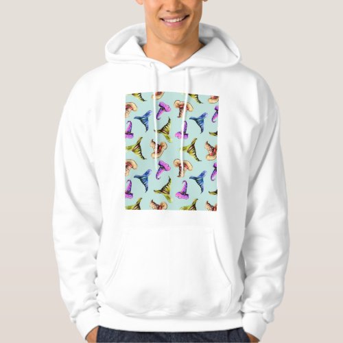 Watercolor old hats blue background hoodie