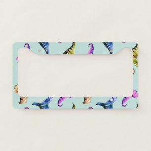 Watercolor old hats: blue background. license plate frame