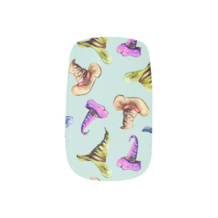 Watercolor old hats: blue background. minx nail art