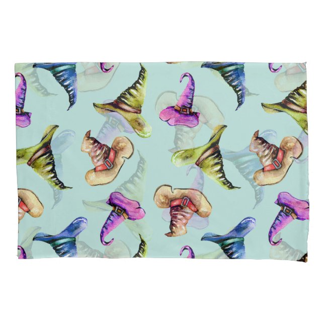 Watercolor old hats: blue background. pillow case (Front)