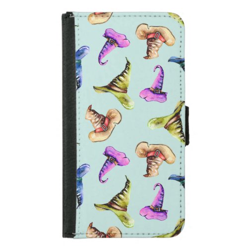 Watercolor old hats blue background samsung galaxy s5 wallet case
