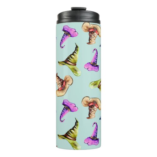 Watercolor old hats blue background thermal tumbler