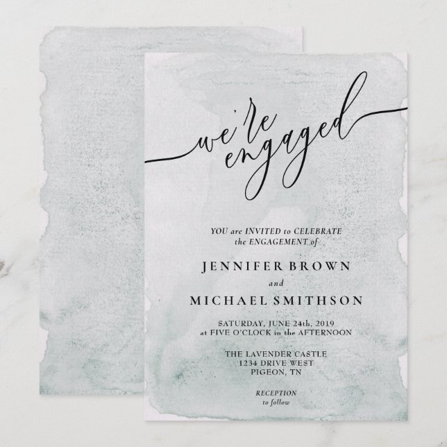 Watercolor Old Paper Signature Engaged Invitation (Front/Back)