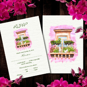 Watercolor Old Town Balcony Mexican Wedding Invitation