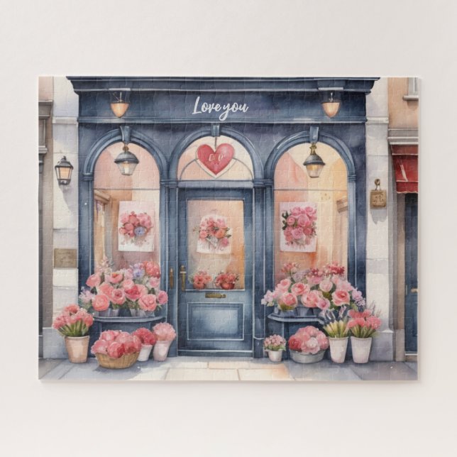 Watercolor Old Town Flower Shop Jigsaw Puzzle (Horizontal)