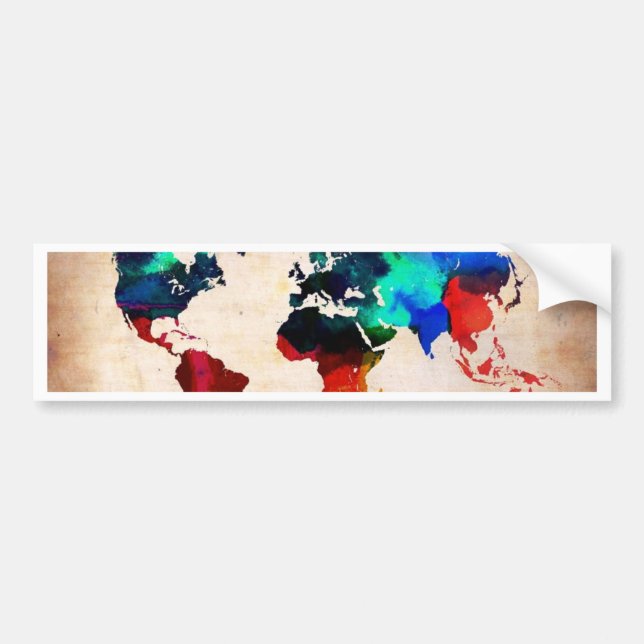 Watercolor old world map cute bumper sticker (Front)