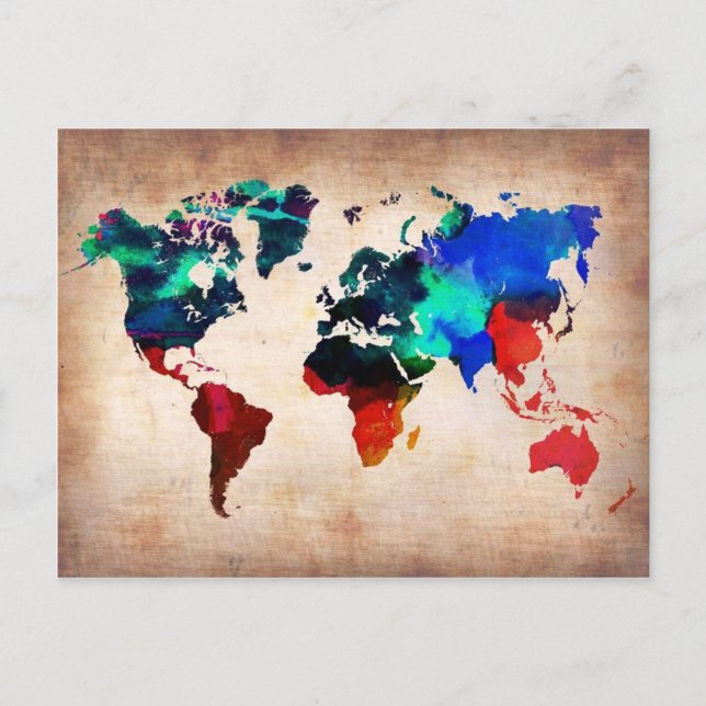 Watercolor old world map cute postcard (Front)