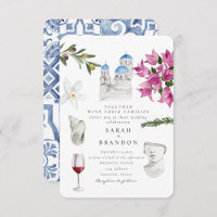 Watercolor Olive Blue tile Greece Wedding