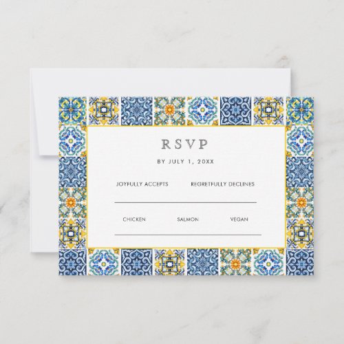 Watercolor Olive Blue tile Mediterranean Wedding