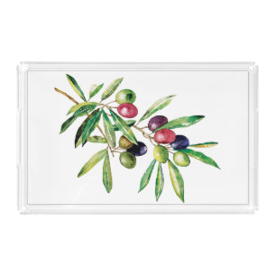 Watercolor Olive Branch Acrylic Tray
