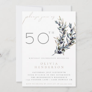 Watercolor Olive Branch Adult Birthday Invitation