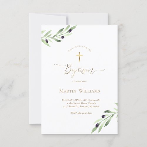 watercolor olive branch  Baptism Invitation