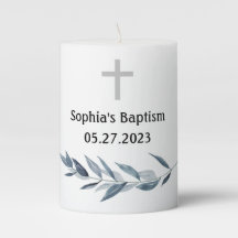 watercolor Olive branch Baptism Pillar Candle