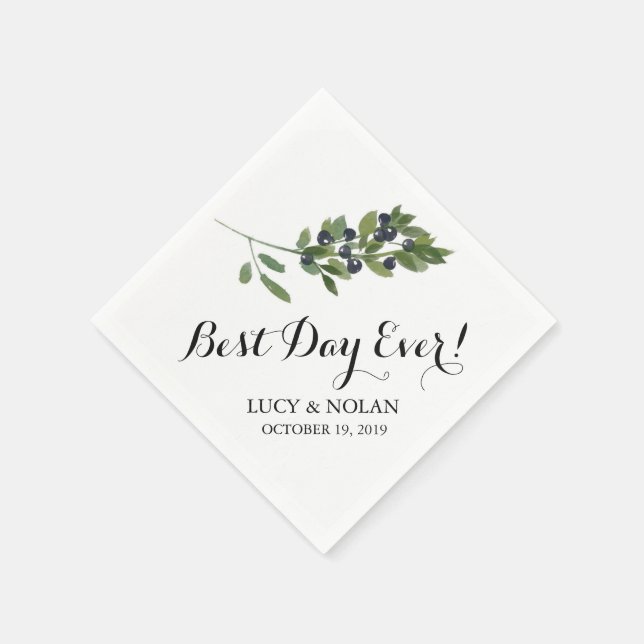 Watercolor Olive Branch | Best Day Ever! Paper Napkins (Corner)