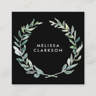 Watercolor olive branch black professional square business card