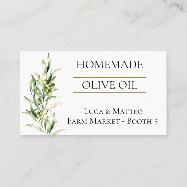 Watercolor Olive Branch Business Card (Front)