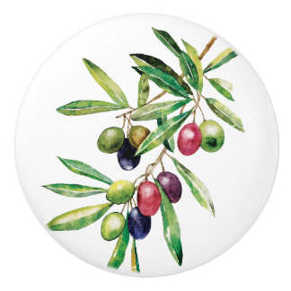 Watercolor Olive Branch Ceramic Knob