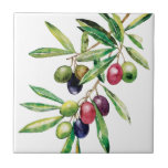 Watercolor Olive Branch Ceramic Tile<br><div class="desc">The olive, botanical name Olea europaea, meaning 'European olive', is a species of small tree or shrub in the family Oleaceae, found traditionally in the Mediterranean Basin. This beautiful watercolor olive branch rustic decorative ceramic tile is painted in beautiful hues using both wet-on-wet and wet-on-dry watercolor techniques. Check out this...</div>