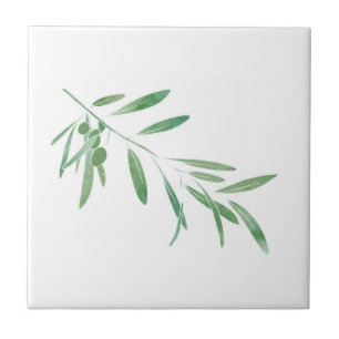 Watercolor Olive Branch Ceramic Tile