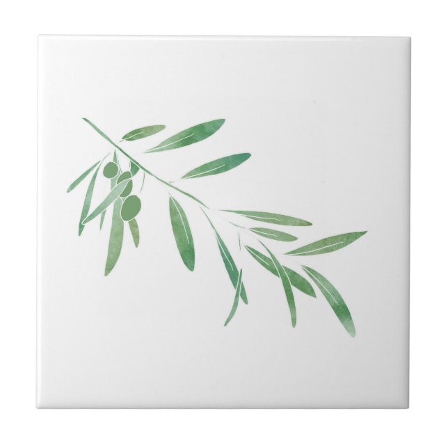 Watercolor Olive Branch Ceramic Tile (Front)