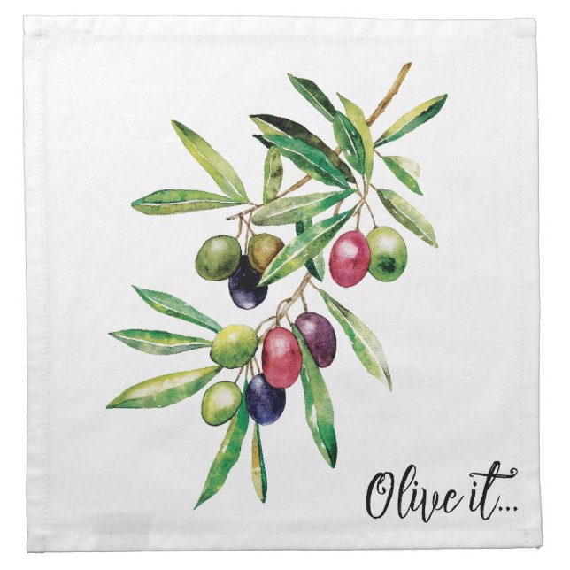 Watercolor Olive Branch Cloth Napkin (Front)