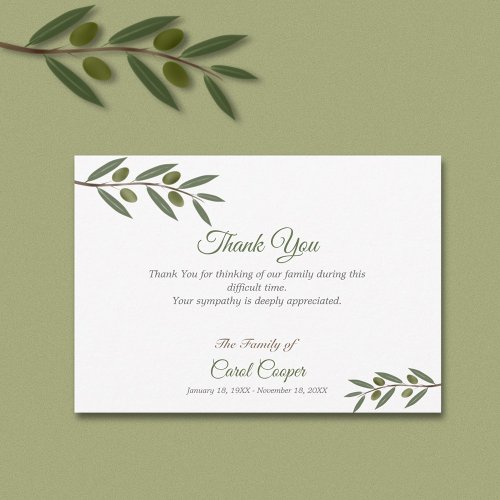 Watercolor Olive Branch Funeral Thank You Card