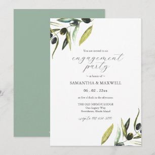 Watercolor Olive Branch Greenery Engagement Party Invitation