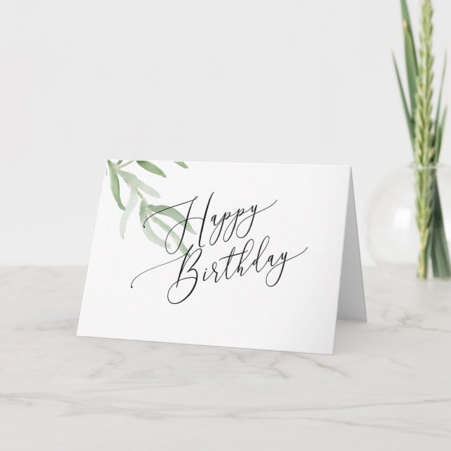 Watercolor Olive Branch Happy Birthday Card (Front)