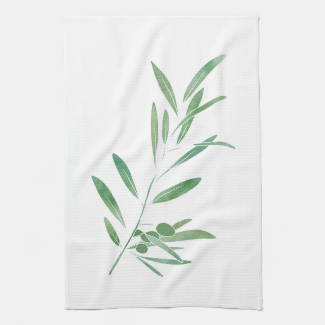 Watercolor Olive Branch Kitchen Towel (Vertical)