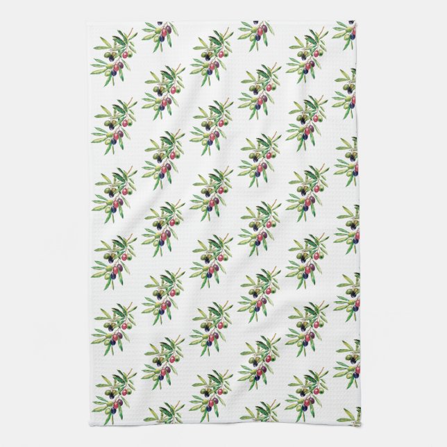 Watercolor Olive Branch Kitchen Towel (Vertical)