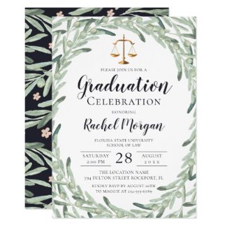 Watercolor Olive Branch Law School Graduation Invitation