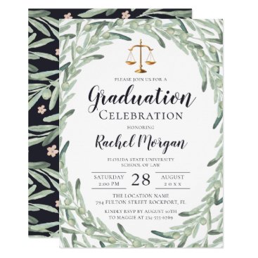 Watercolor Olive Branch Law School Graduation Invitation Watercolor Olive Branch Law School Graduation Invitation