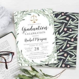 Watercolor Olive Branch Law School Graduation Invitation
