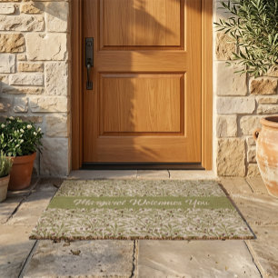 Watercolor Olive Branch Mediterranean Pattern Fiber Doormat
