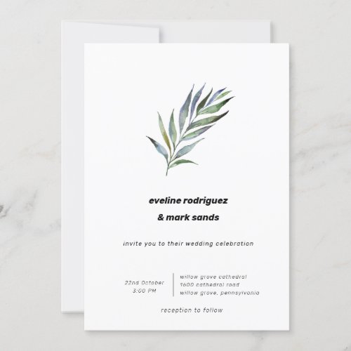Watercolor Olive Branch Minimalist Wedding Invitation