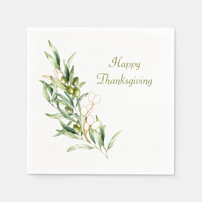 Watercolor Olive Branch Napkins (Front)