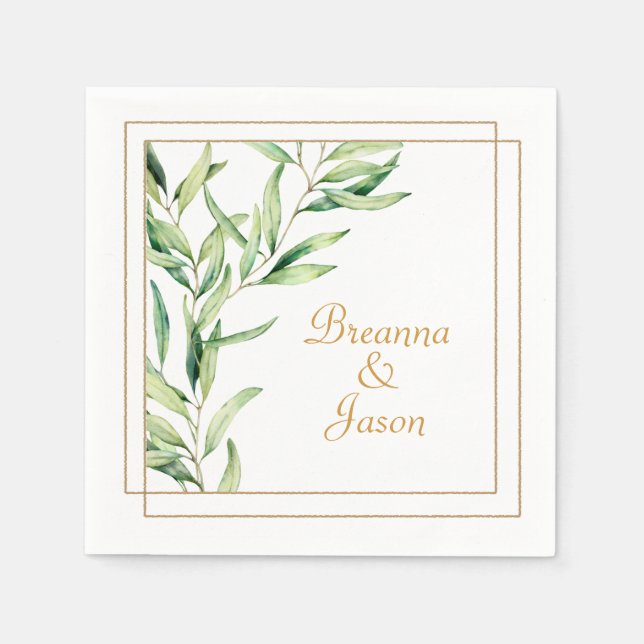 Watercolor Olive Branch Napkins (Front)