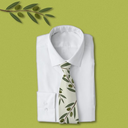 Watercolor Olive Branch Neck Tie