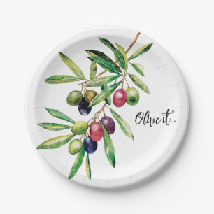 Watercolor Olive Branch Paper Plates