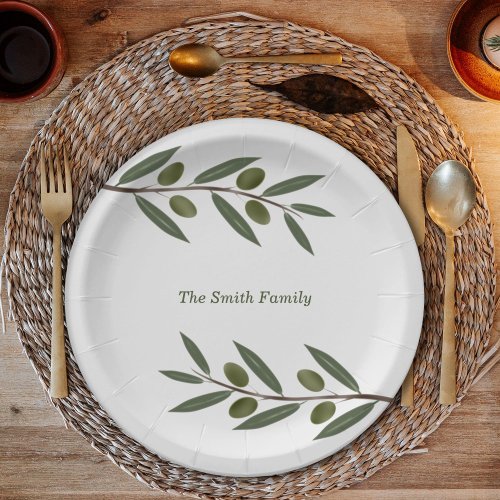 Watercolor Olive Branch Paper Plates