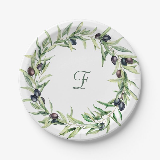 Watercolor Olive Branch Paper Plates (Front)