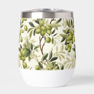 Watercolor Olive Branch Pattern Mediterranean Thermal Wine Tumbler