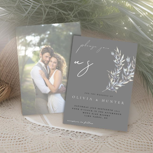 Watercolor Olive Branch Photo Wedding Invitation (Creator Uploaded)