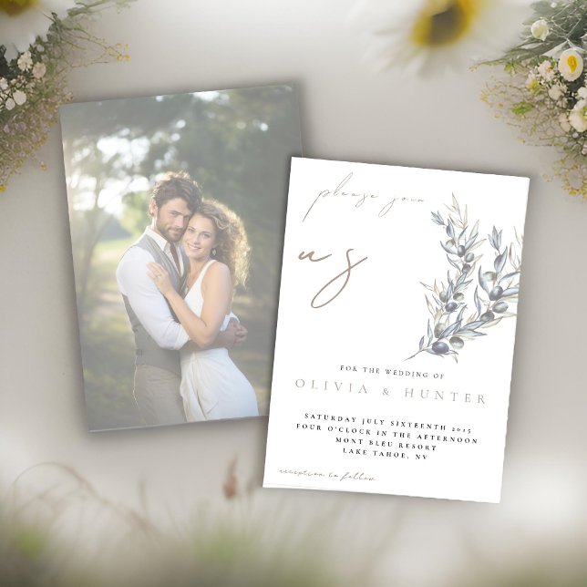 Watercolor Olive Branch Photo Wedding Invitation (Creator Uploaded)