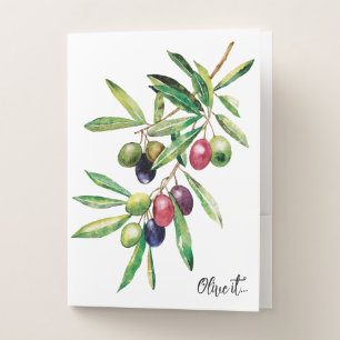 Watercolor Olive Branch Pocket Folder
