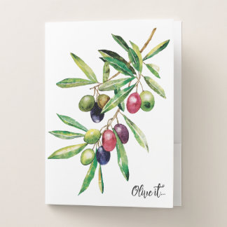 Watercolor Olive Branch Pocket Folder