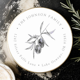 Watercolor Olive Branch Return Address Classic Round Sticker