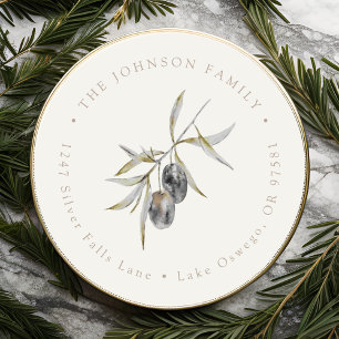 Watercolor Olive Branch Return Address Classic Round Sticker